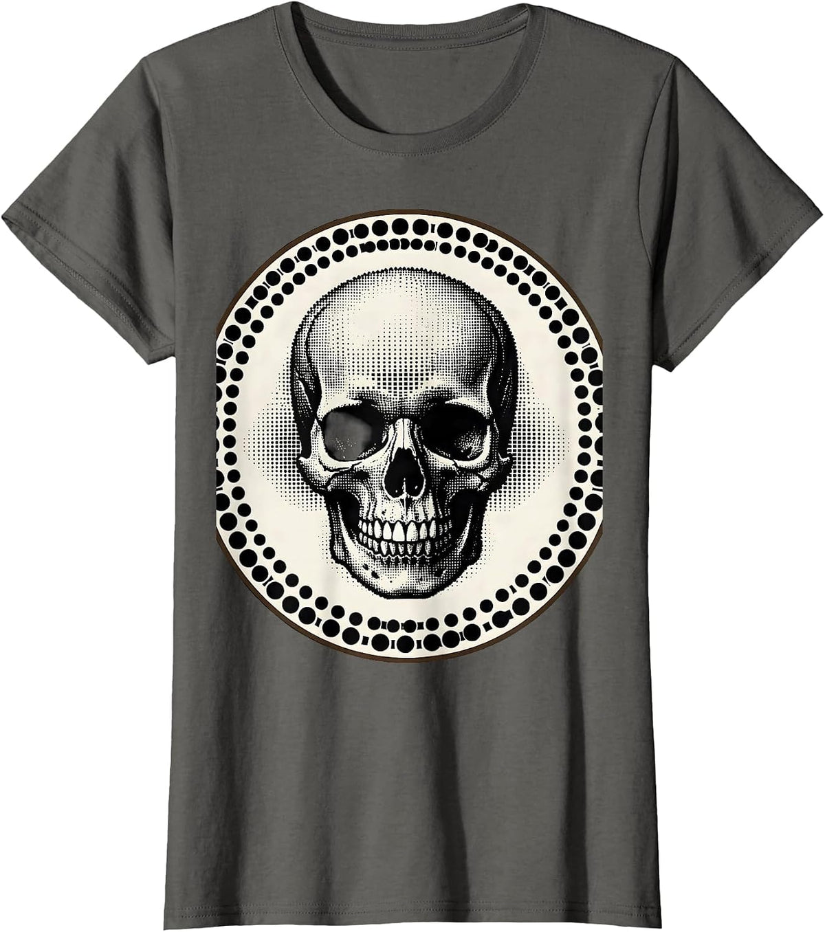 Women's Dot Matrix Pixel Skull Graphic Design T-Shirt - Asphalt Grey