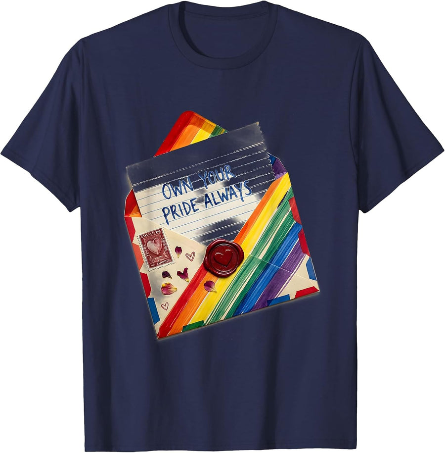 Own Your Pride Always Pride Flag Design T-Shirt - Navy Blue