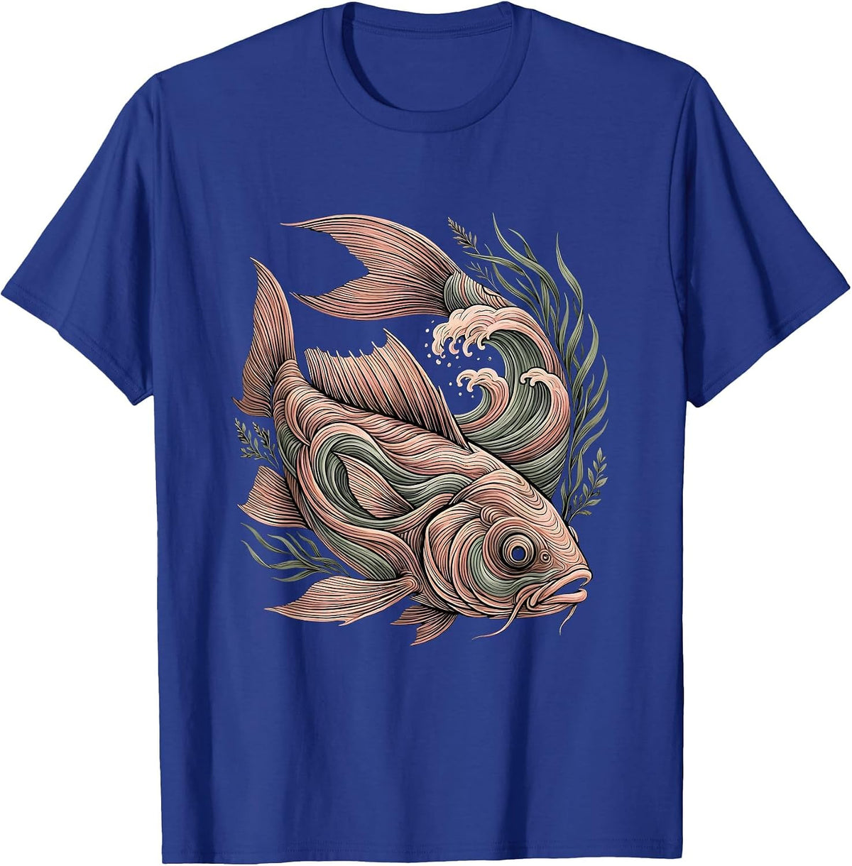Christian Fish Symbol Ocean Waves Illustration T-Shirt - Royal Blue