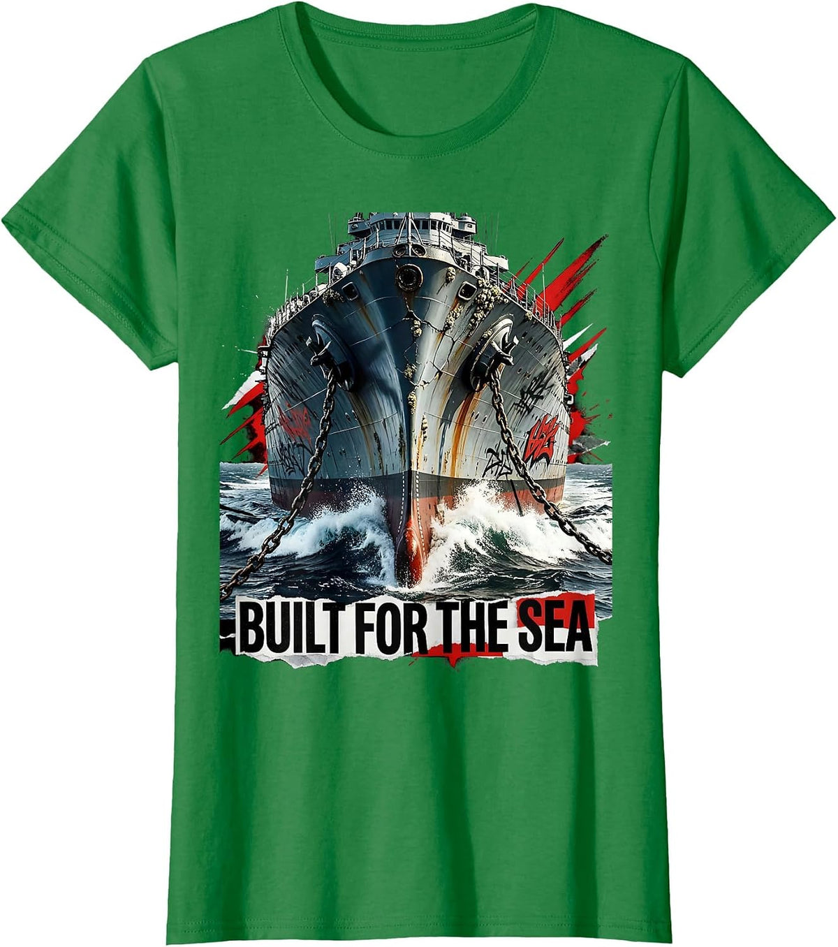 Built for the Sea Navy Ocean Graphic Design T-Shirt - Kelly Green