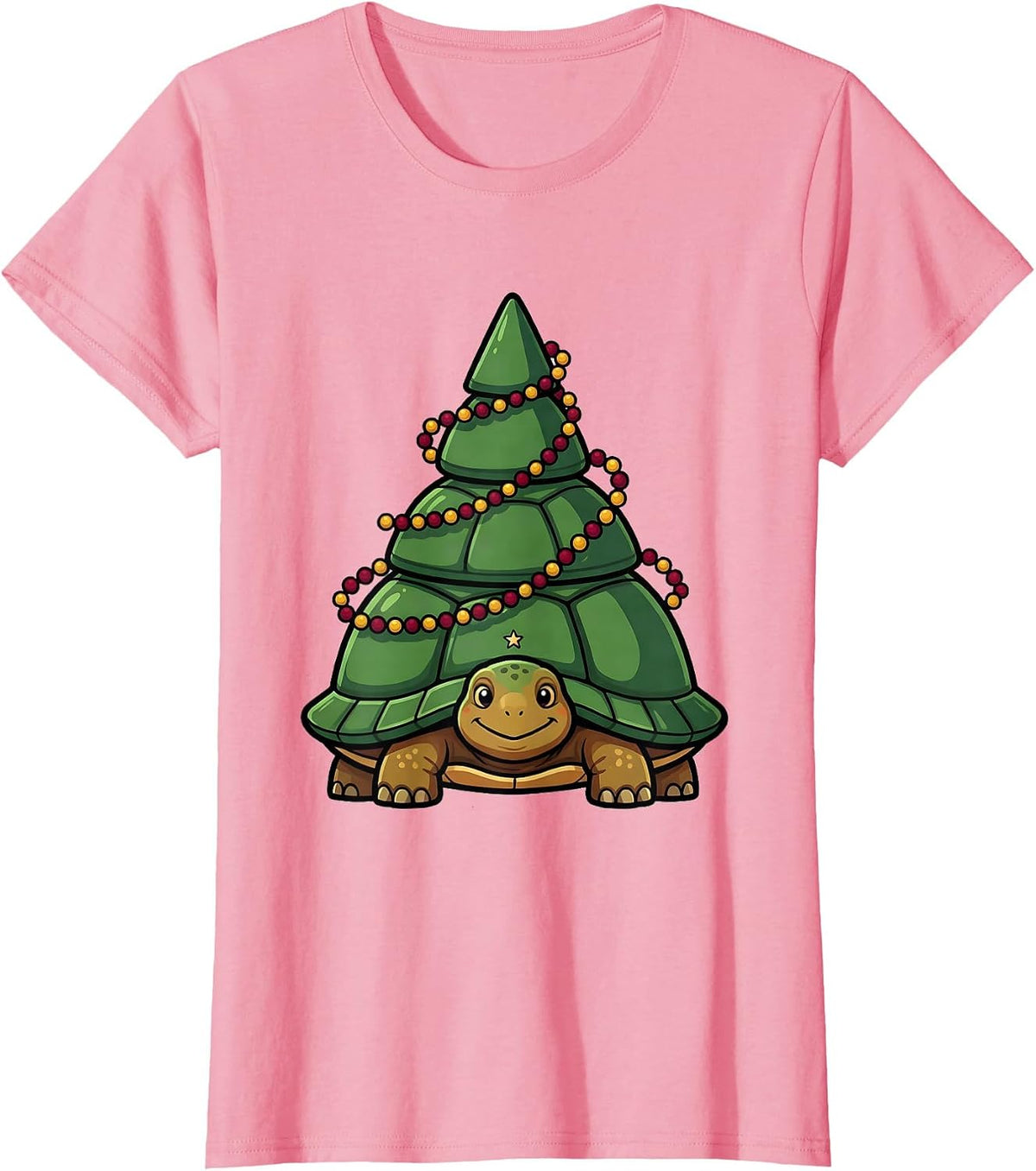 Women's Smiling Tortoise Christmas Animal Lover Funny Holiday T-Shirt - Pink