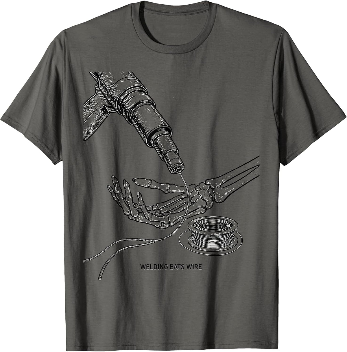 Welding Eats Wire Funny Welder Skeleton Metal Worker Humor T-Shirt - Asphalt Grey
