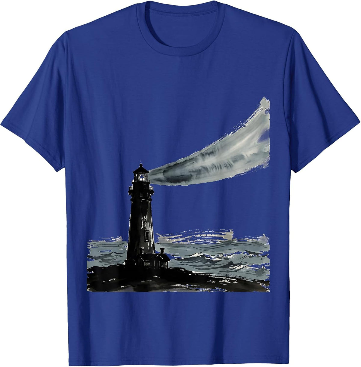 Men's Lighthouse Beam Stormy Sea Graphic T-Shirt - Royal Blue
