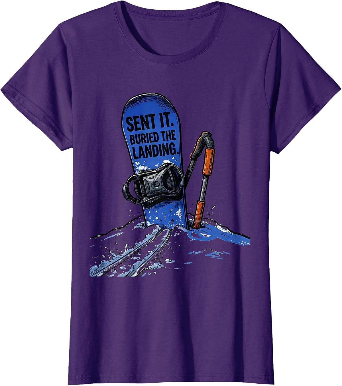 Women's Sent It Buried The Landing Funny Snowboarder Vintage Ski T-Shirt - Purple