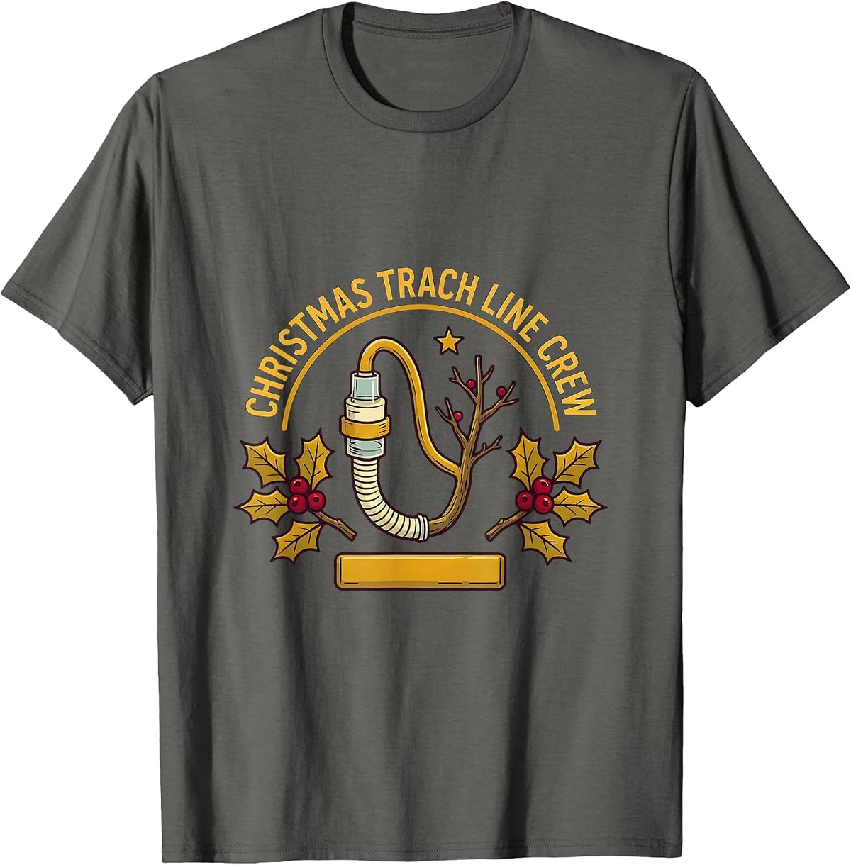 Christmas Trach Line Crew Funny Respiratory Therapist T-Shirt - Asphalt Grey