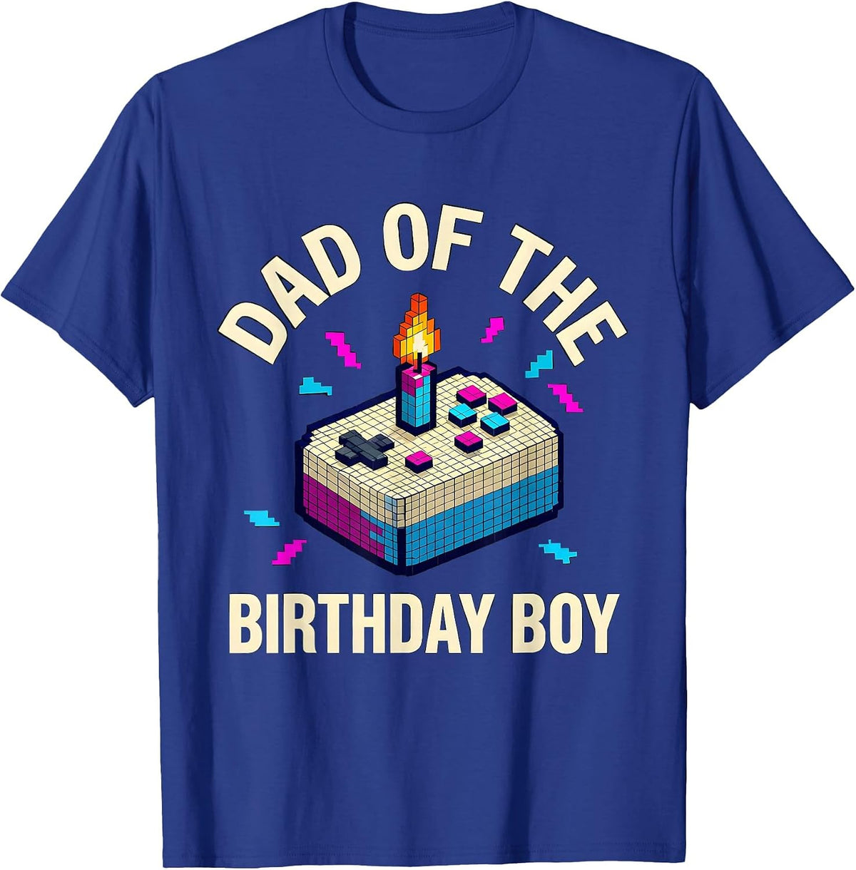Dad Of The Birthday Boy Pixel Art Gamer Birthday Party T-Shirt - Royal Blue