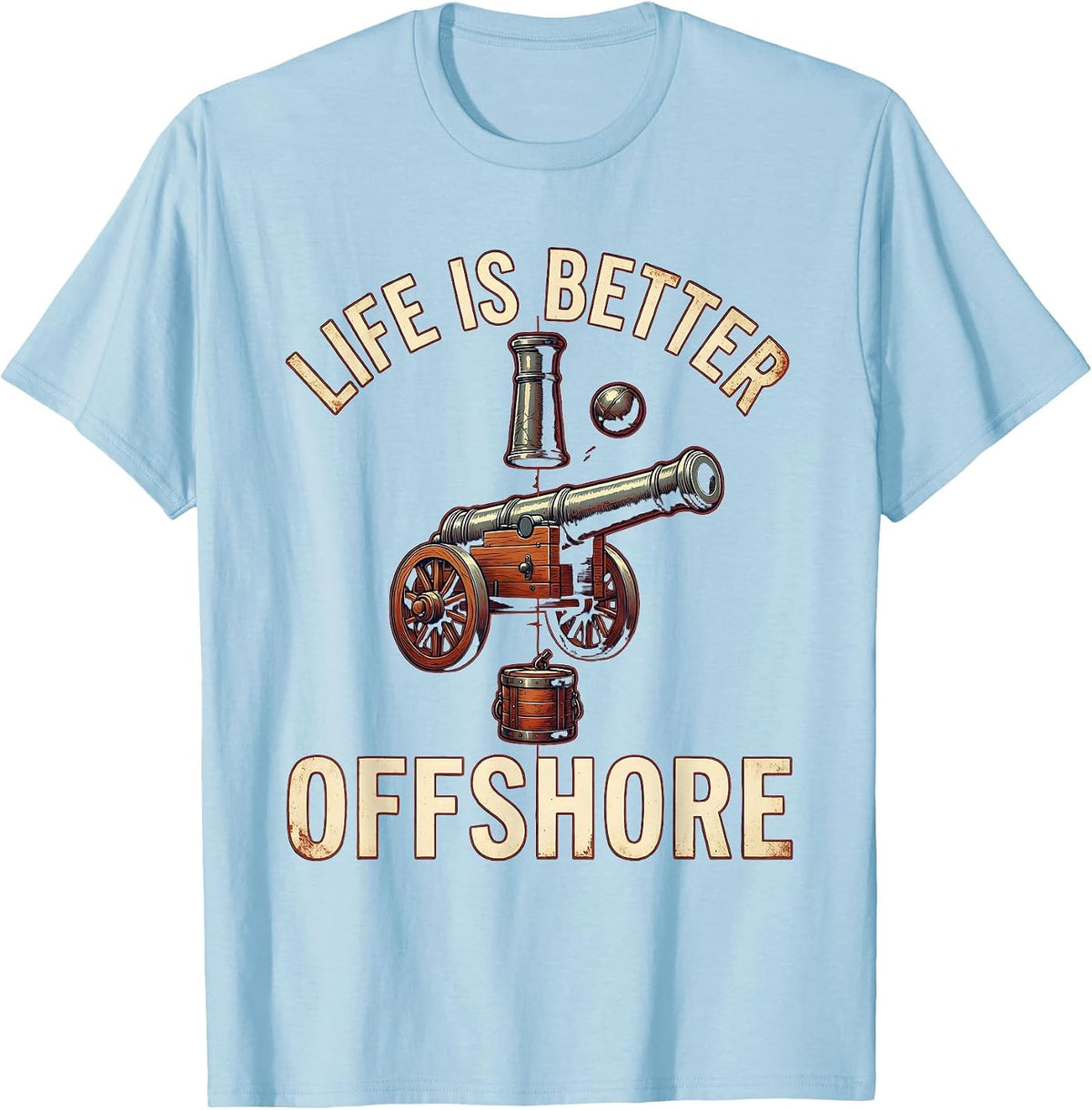 Men's Life Is Better Offshore Pirate Graphic Design T-Shirt - Baby Blue
