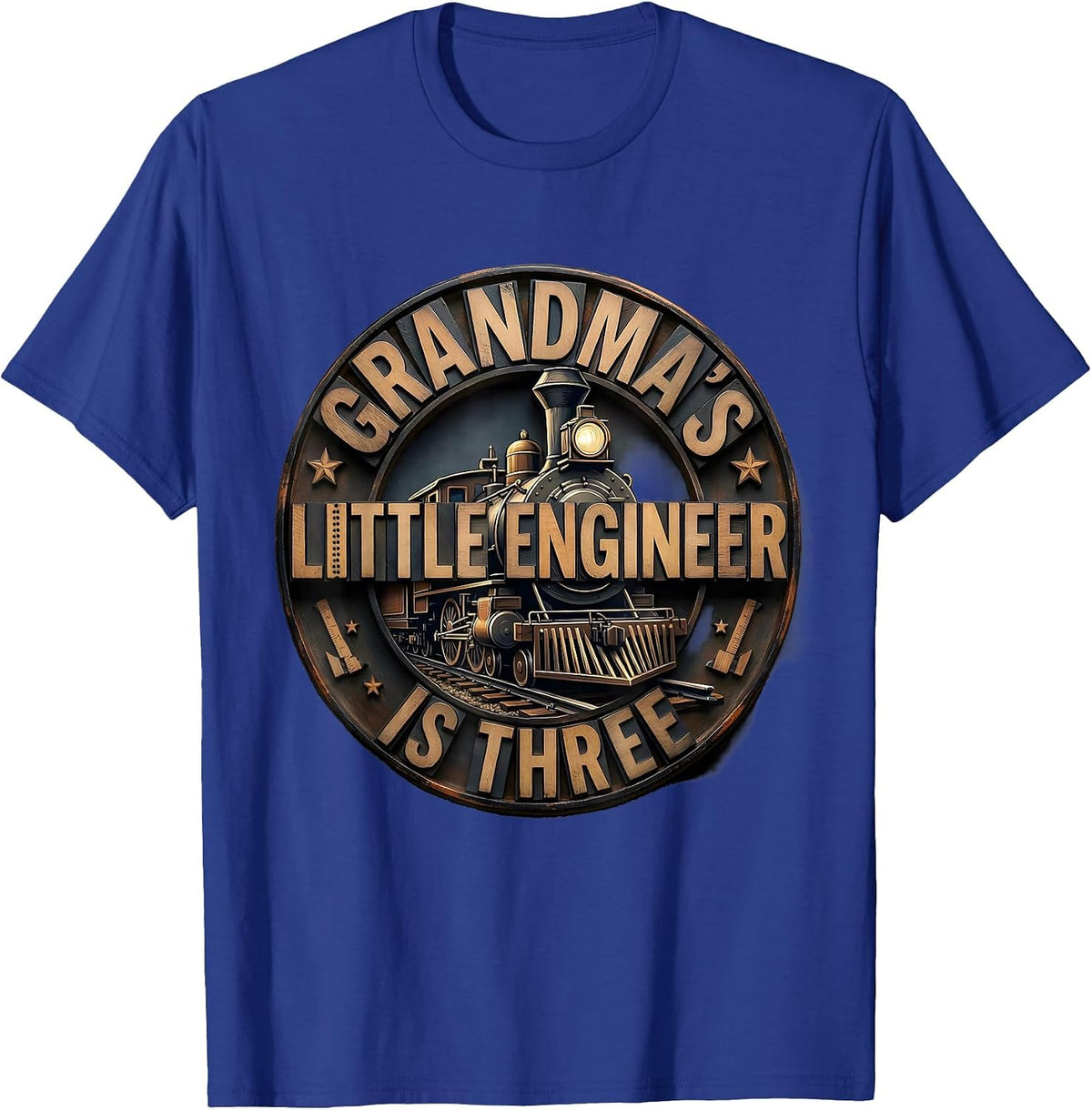 Grandma's Little Engineer Is Three Funny Toddler Train 3rd T-Shirt - Royal Blue