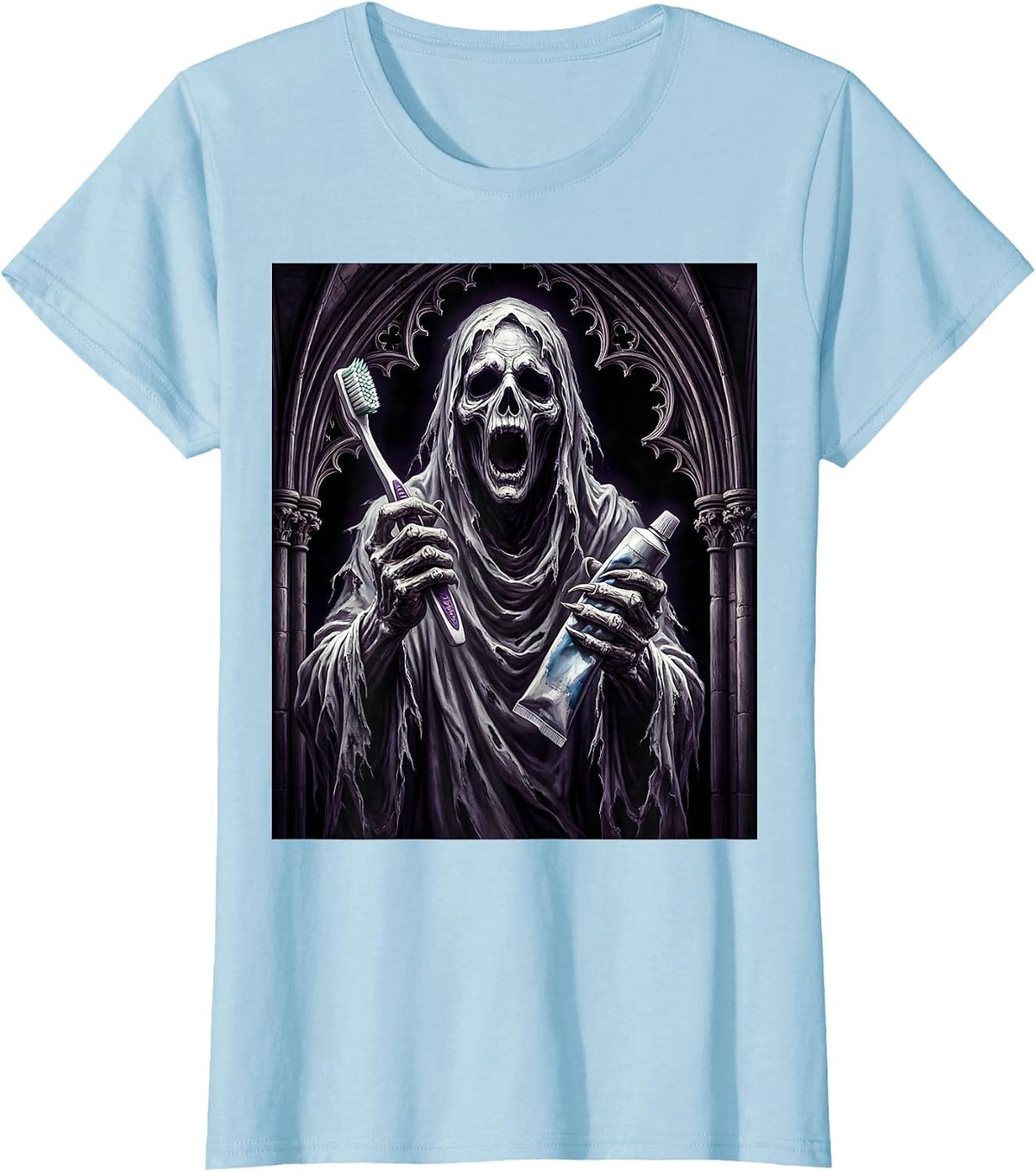 Dental Halloween Ghost Toothbrush Spooky Design T-Shirt - Baby Blue