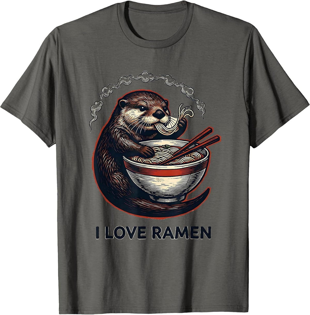Men's I Love Ramen Kawaii Anime Animal Ramen Lover Cute Otter T-Shirt - Asphalt Grey