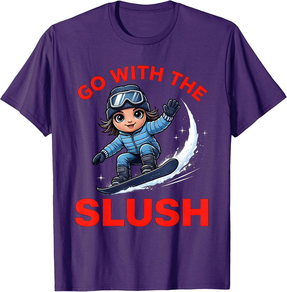 Men's GO WITH THE SLUSH Funny Snowboarder Spring Riding T-Shirt - Purple