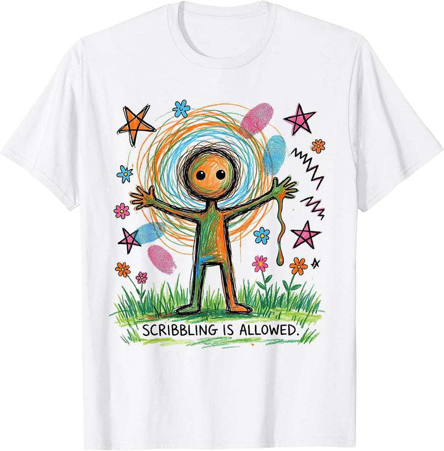 Men's Scribbling Is Allowed Funny Art Teacher Back To School T-Shirt - White