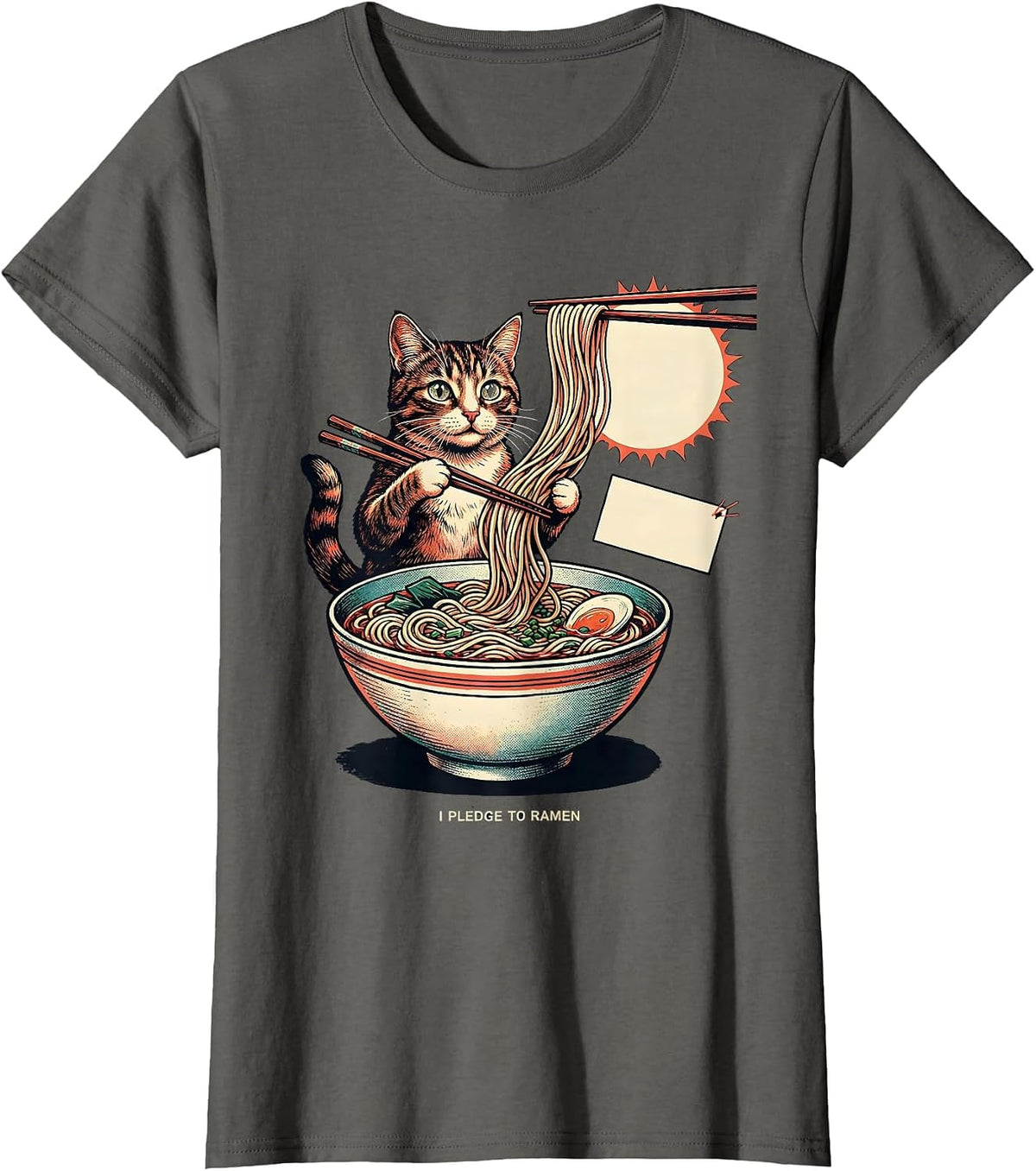 Women's I Pledge To Ramen Funny Cat Anime Kawaii Ramen Lover Gift T-Shirt - Asphalt Grey