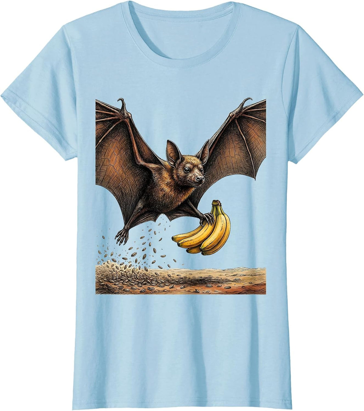 Women's Fruit Bat Nature Lover Halloween Bat Enthusiast T-Shirt - Baby Blue