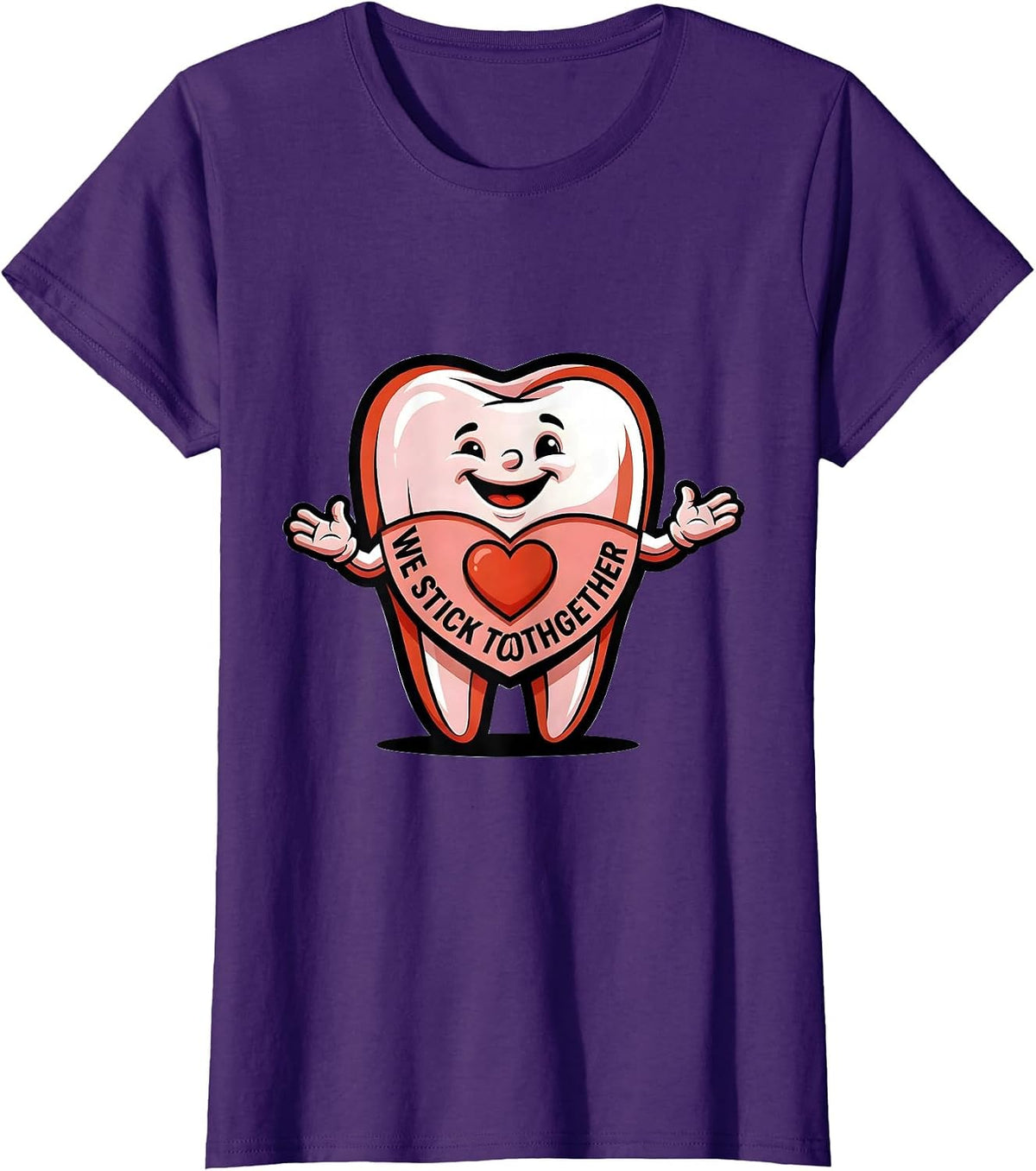 Women's We Stick Toothgether Funny Dental Valentines Day Dentist T-Shirt - Purple