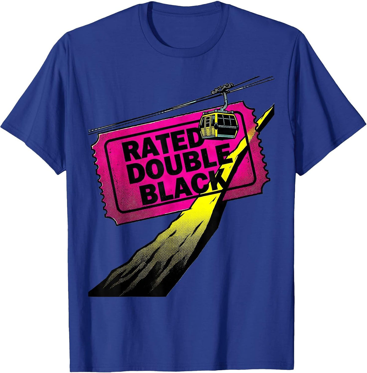 Men's Rated Double Black Pop Art Ski Snowboard Winter Sports Humor T-Shirt - Royal Blue