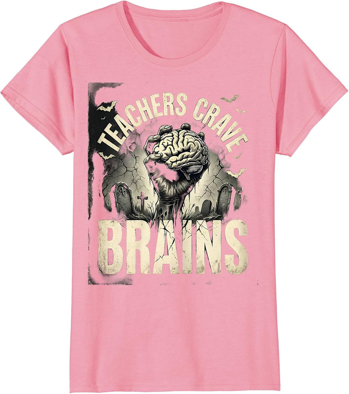 Women's Teachers Crave Brains Funny Zombie Teacher Halloween Costume T-Shirt - Pink