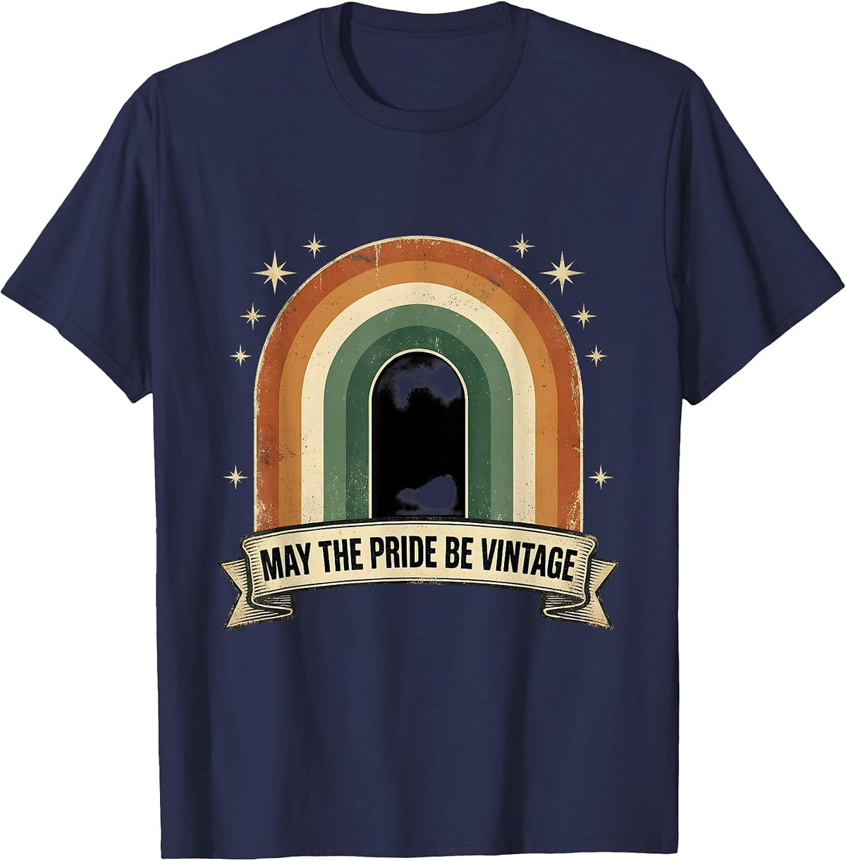 May The Pride Be Vintage Retro Rainbow Badge Design T-Shirt - Navy Blue