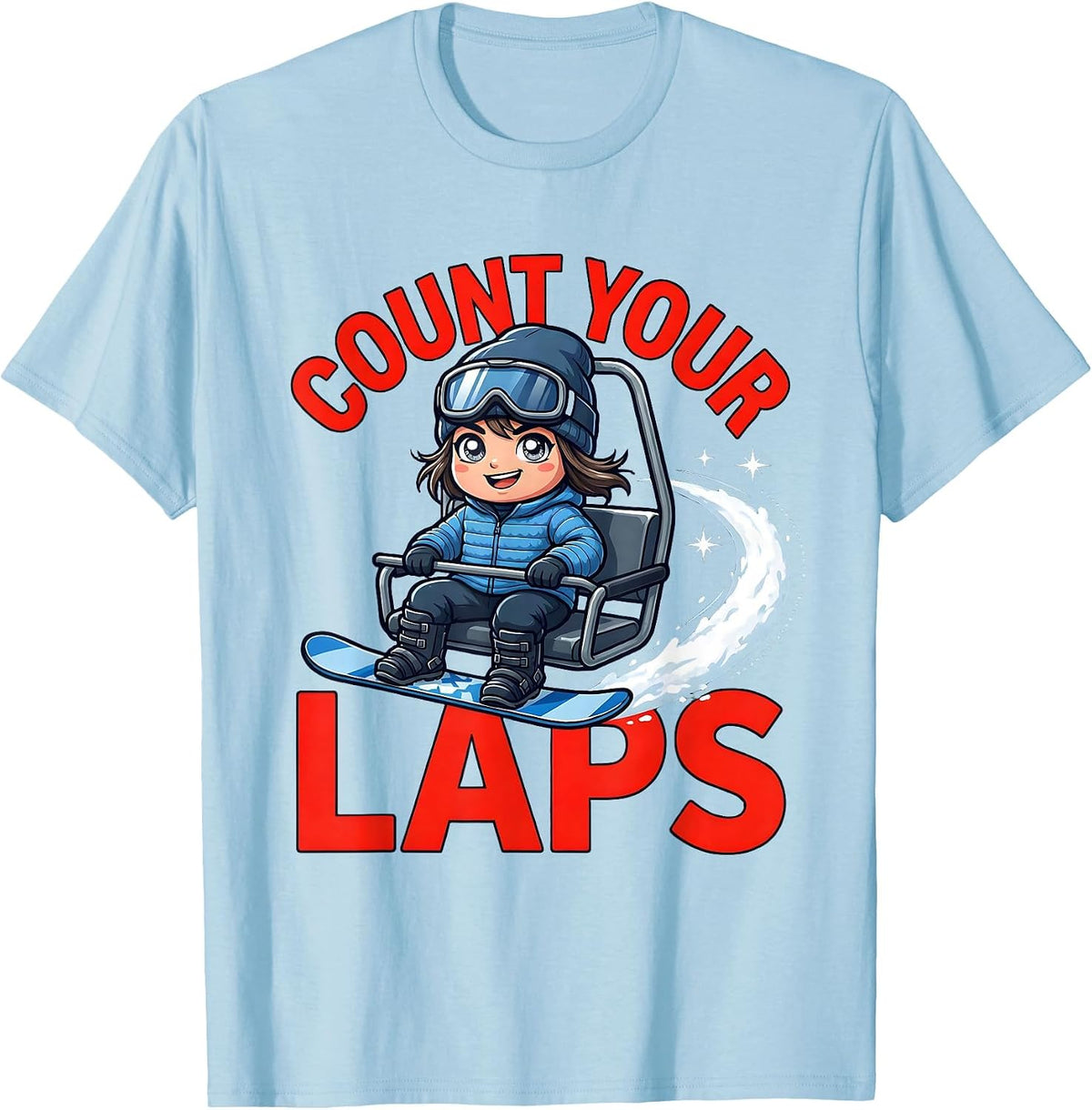 Men's COUNT YOUR LAPS Funny Snowboarder Ski Trip T-Shirt - Baby Blue