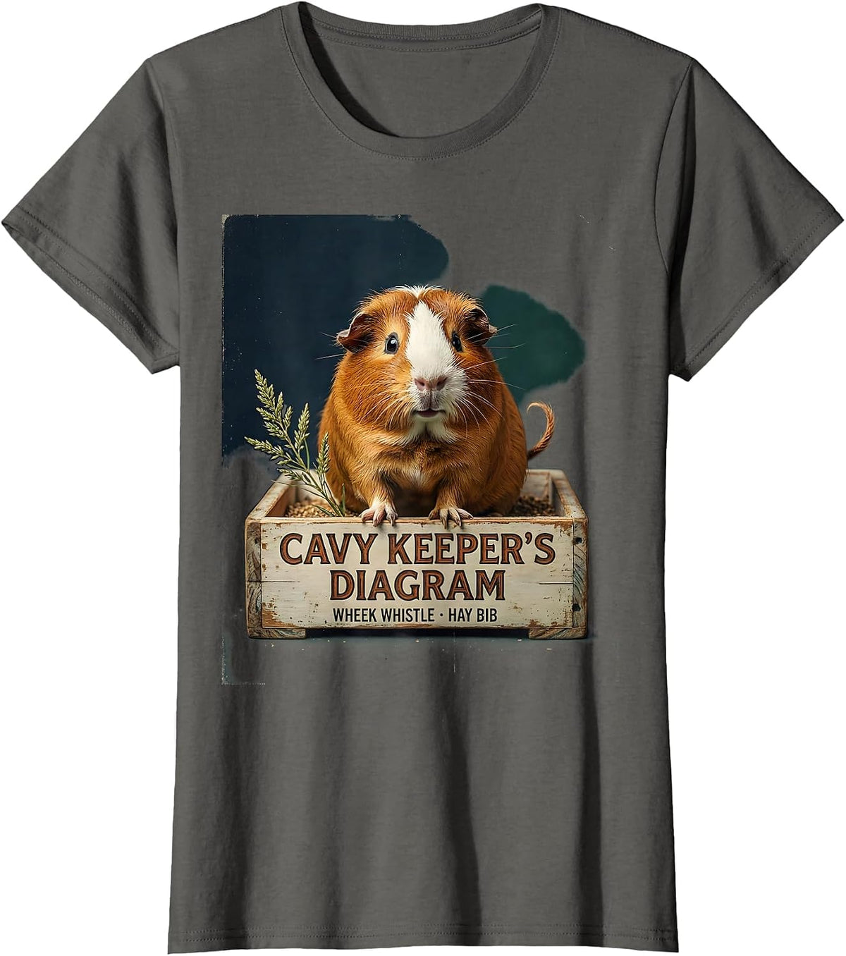 Women's Cavy Keeper's Diagram: Wheek Whistle, Hay Bib Vintage T-Shirt - Asphalt Grey