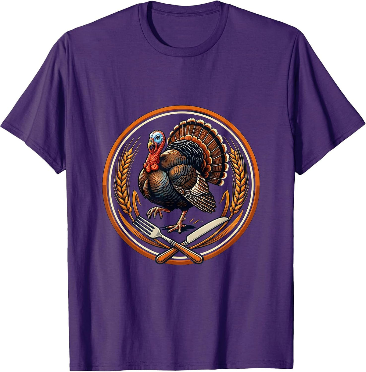 Funny Turkey Running From Thanksgiving Dinner T-Shirt - Purple