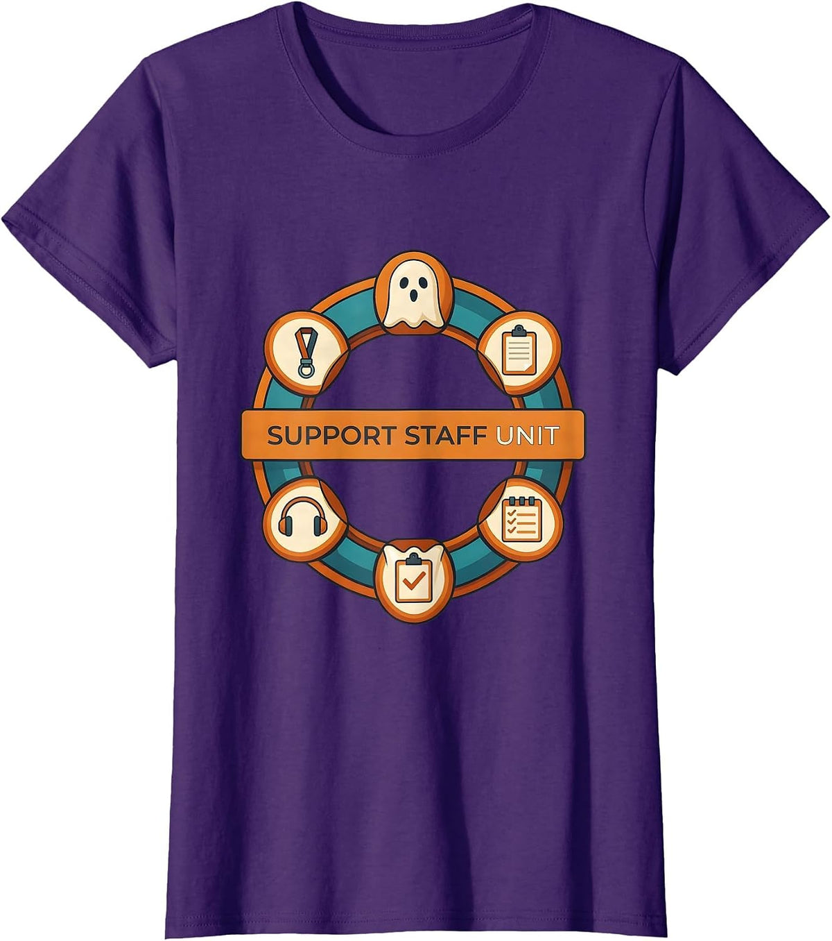 Women's Support Staff Unit Funny Paraprofessional Halloween Ghost T-Shirt - Purple