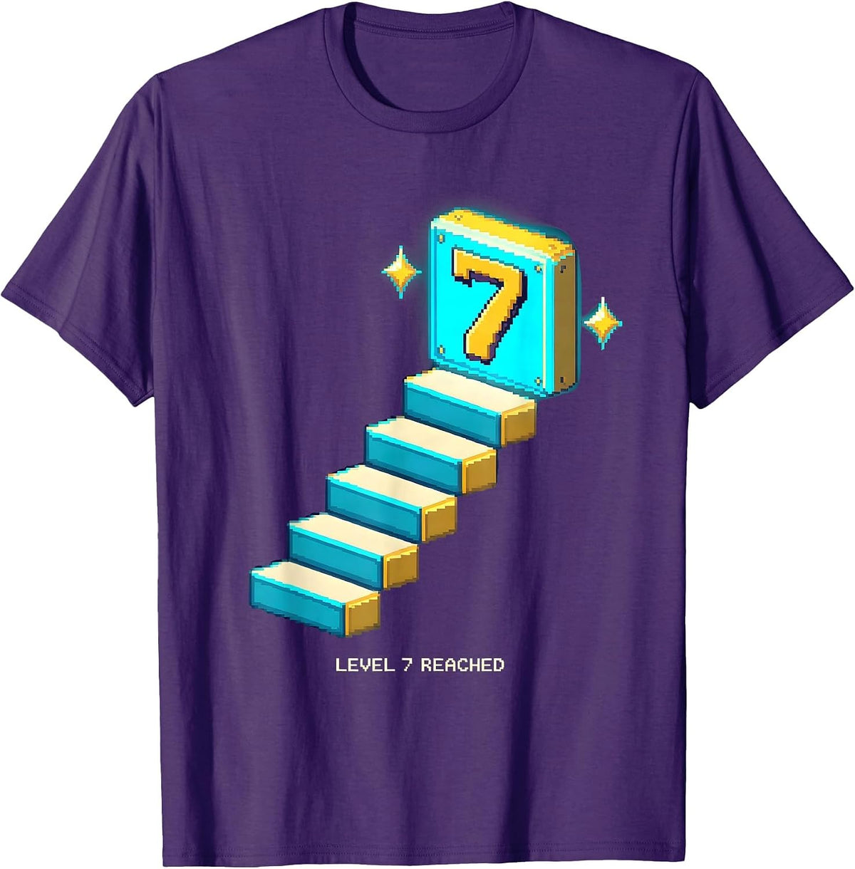 Level 7 Reached Pixel Art 7th Birthday Kids Gaming T-Shirt - Purple