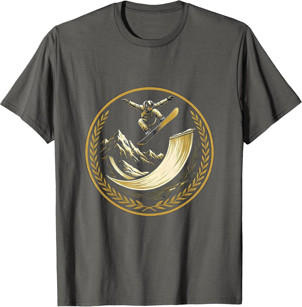 Snowboarder Half-Pipe Spin Action Sports Graphic T-Shirt - Asphalt Grey