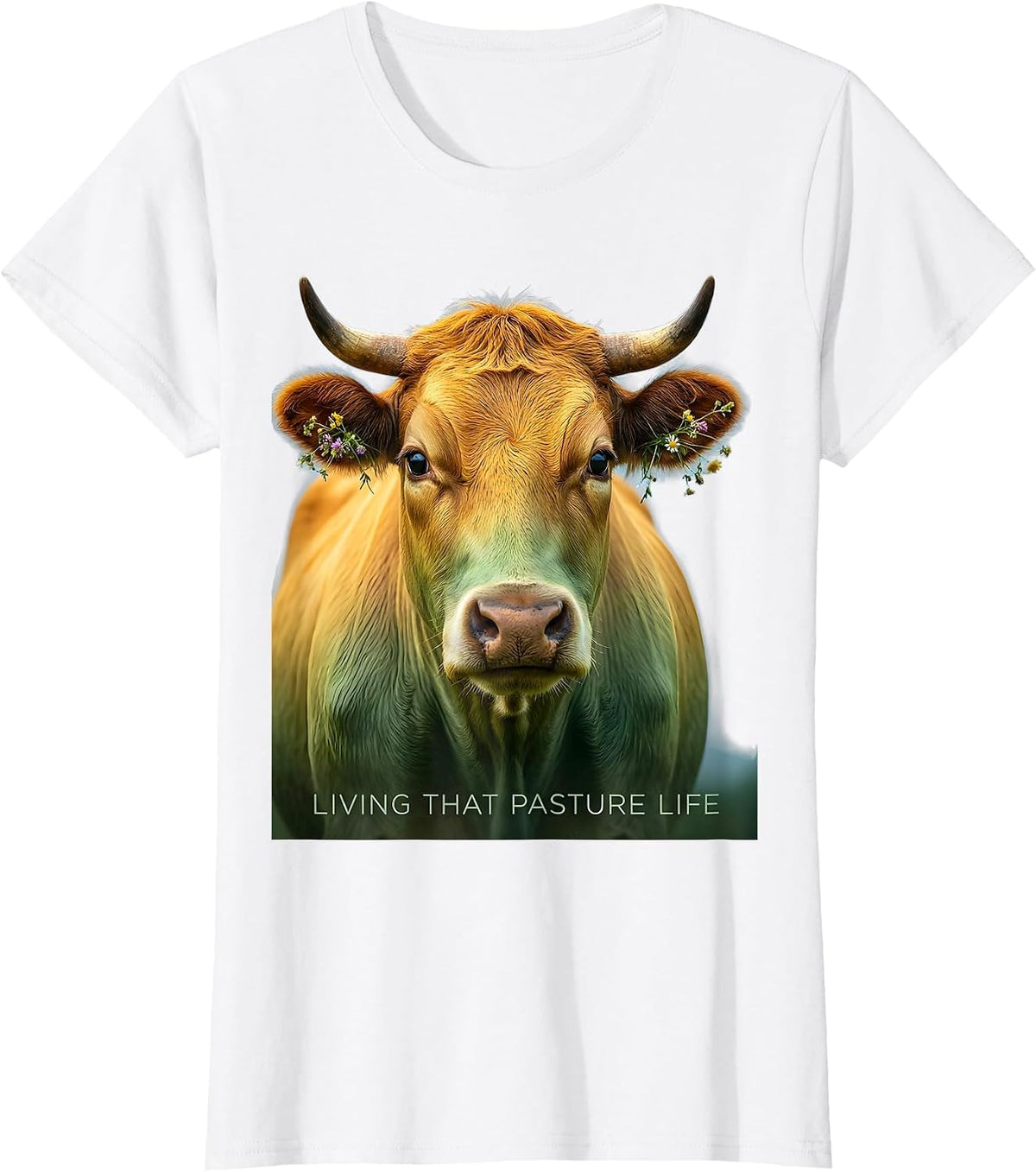 Women's Living That Pasture Life Cow Graphic Design T-Shirt - White
