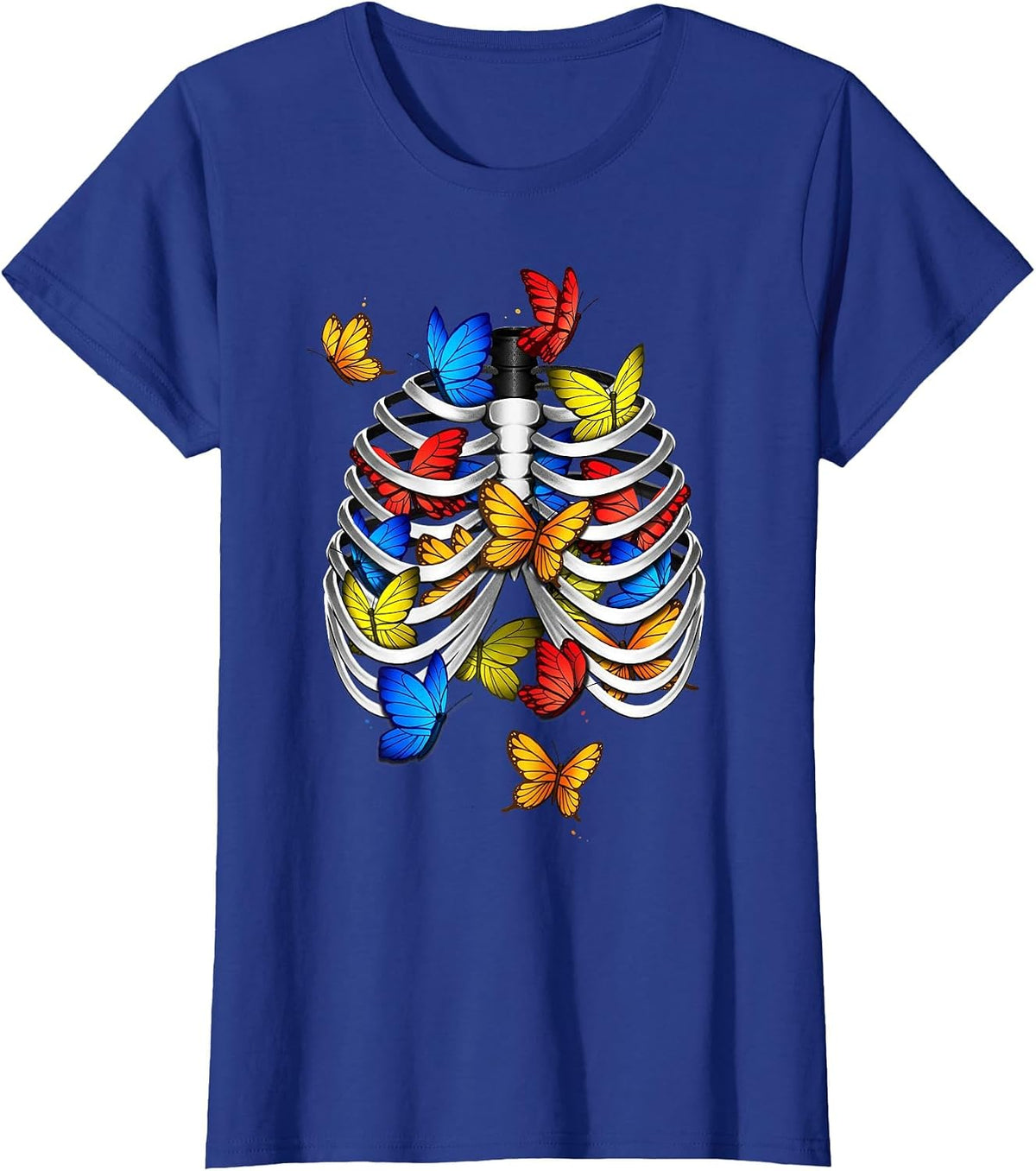 Butterflies in My Stomach Rib Cage X-Ray Anatomy Butterfly T-Shirt - Royal Blue