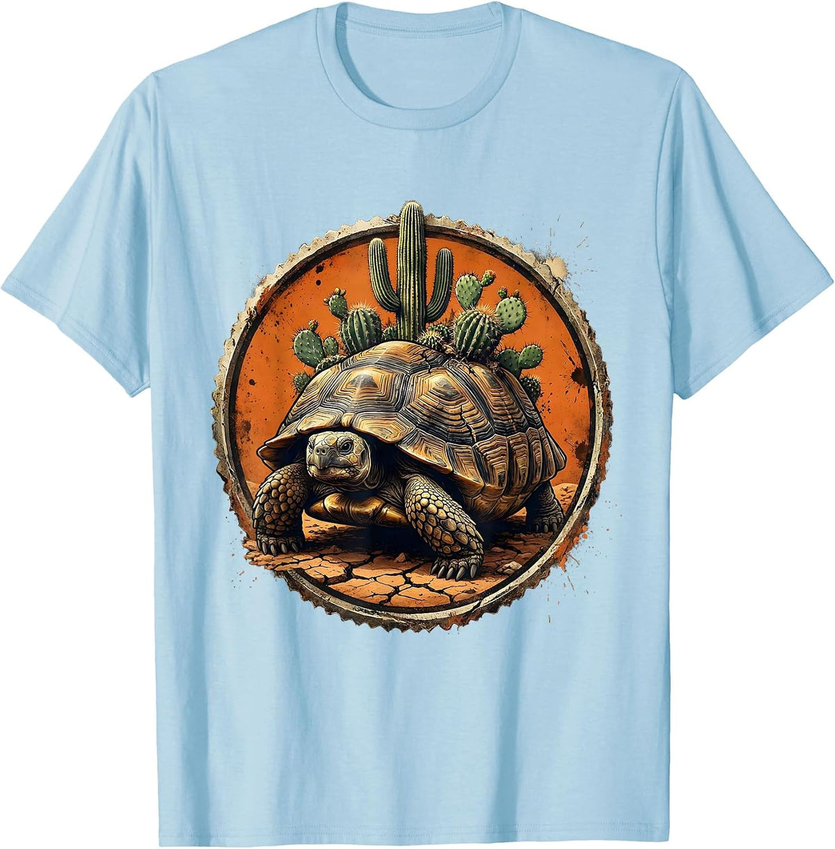 Men's Desert Tortoise with Cacti Western Nature Design T-Shirt - Baby Blue