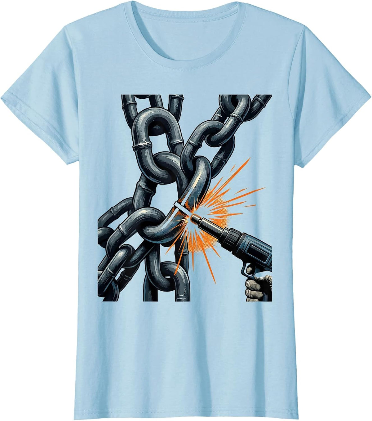 Women's Heavy Steel Chain Welding Repair Humor Metal Worker Gift T-Shirt - Baby Blue