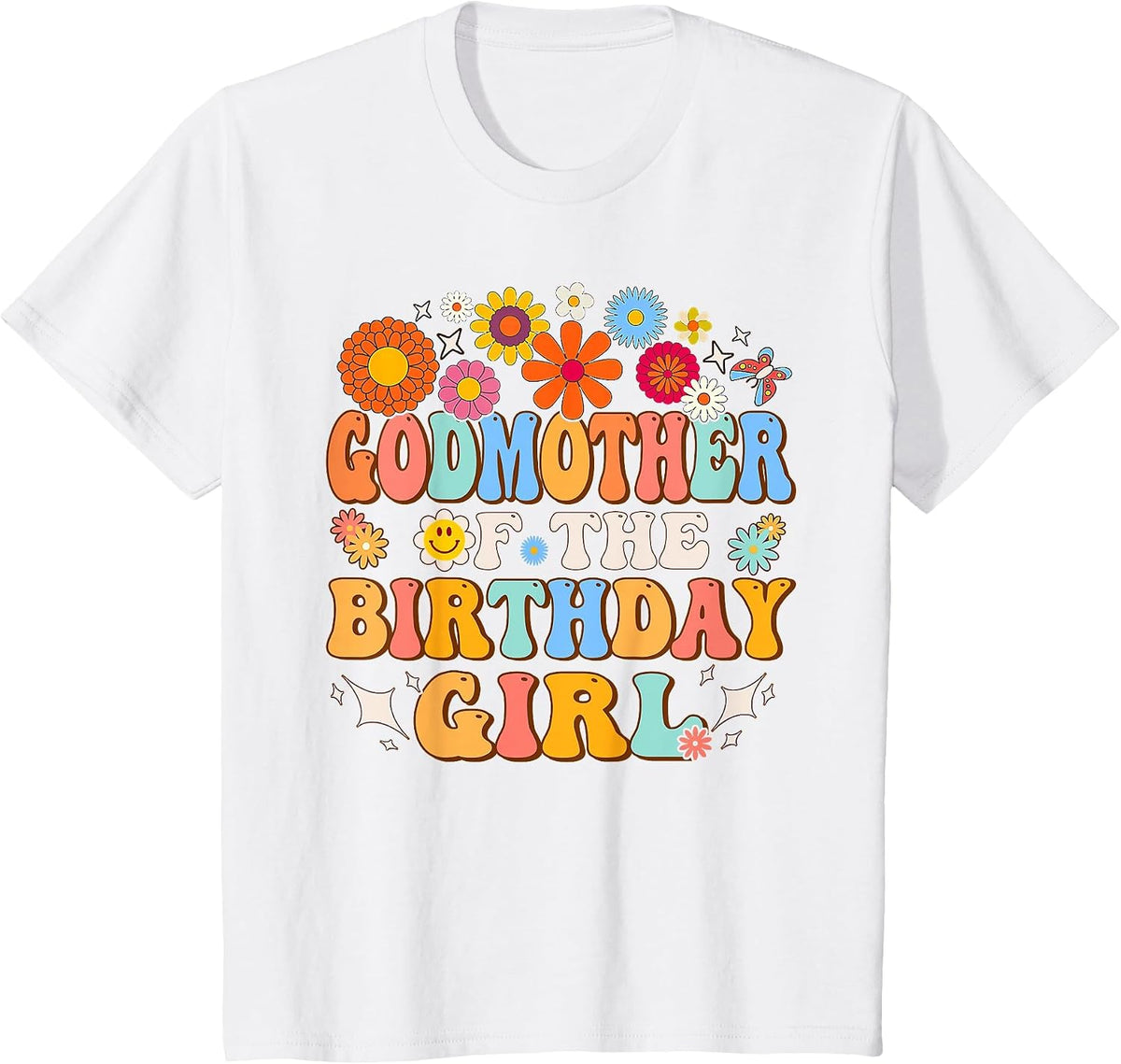 Godmother of The Birthday Girl Groovy Themed Family Matching T-Shirt - White