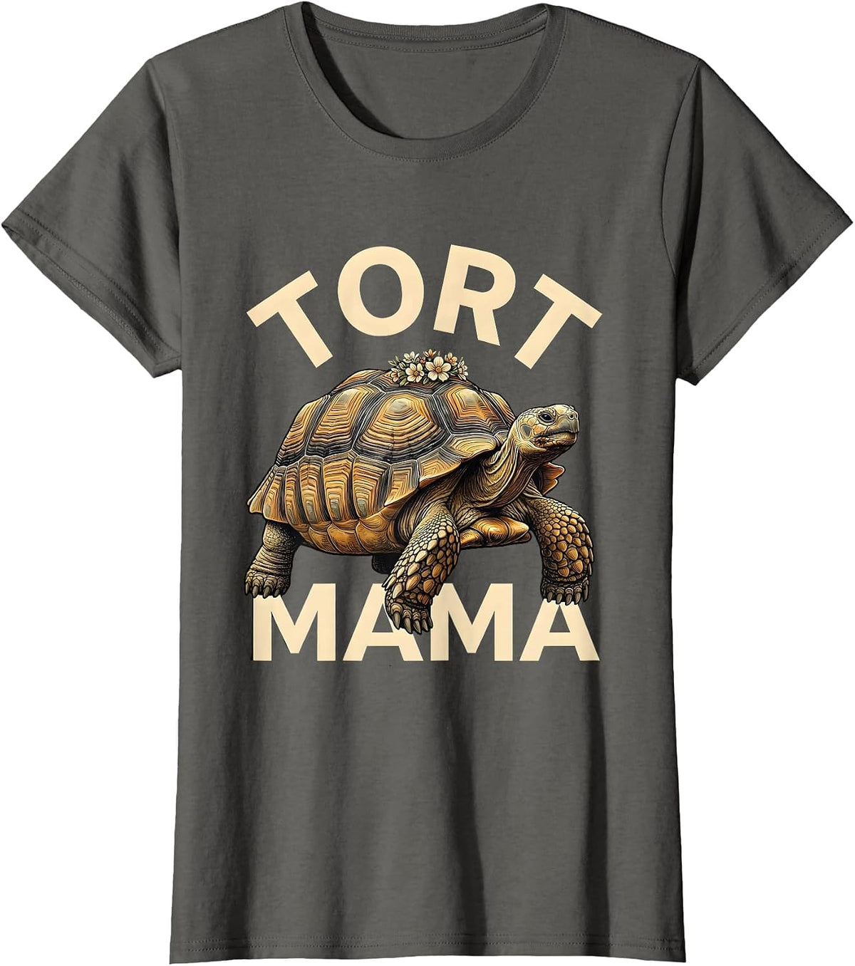 Women's Tort Mama Funny Sulcata Tortoise Pet Mom Reptile Lover T-Shirt - Asphalt Grey