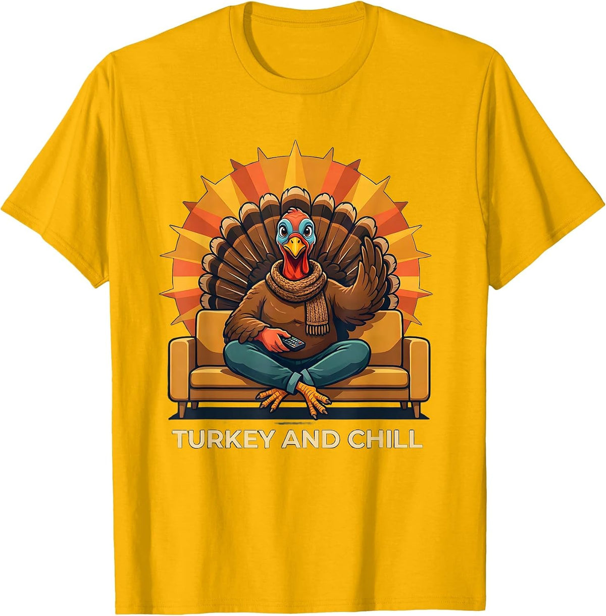 Turkey and Chill Funny Thanksgiving Design T-Shirt - Golden Yellow