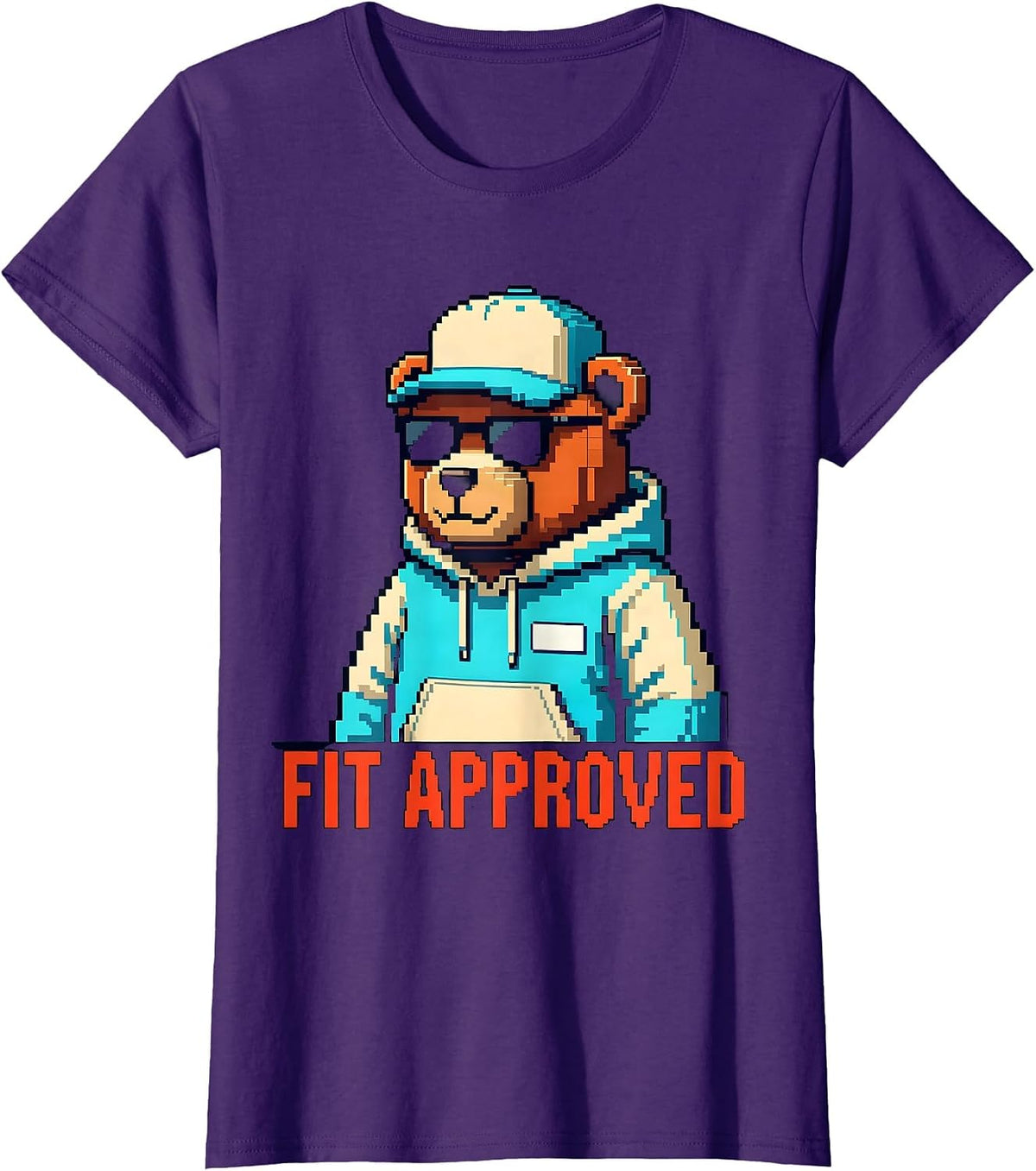 Women's Fit Approved Pixel Art Teddy Bear Hip Hop Streetwear Cute T-Shirt - Purple