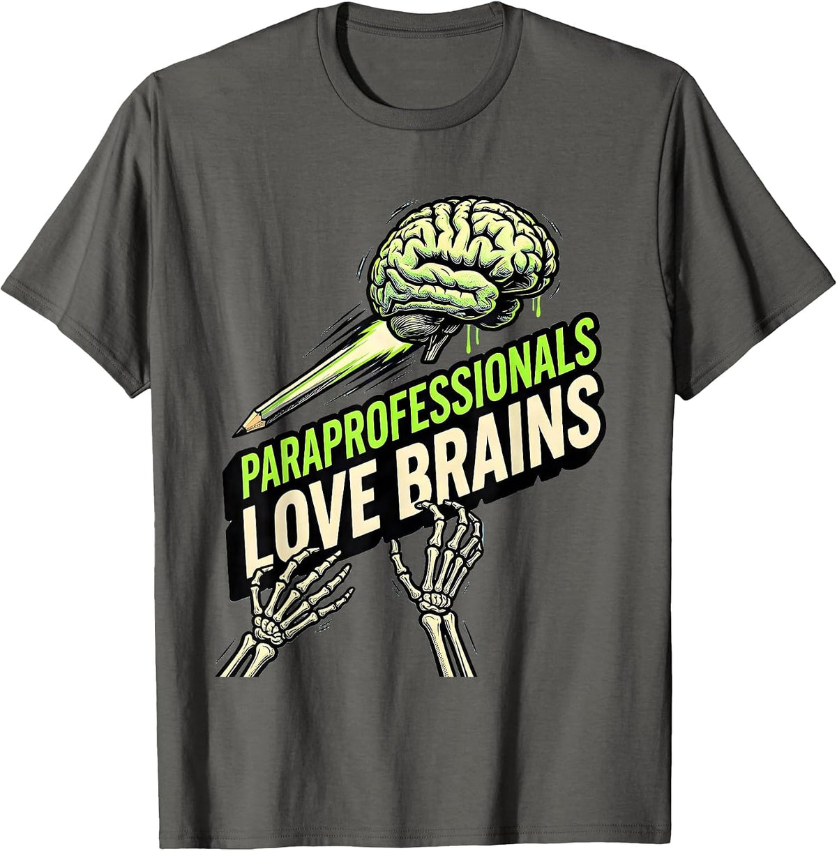 Men's Paraprofessionals Love Brains Funny Zombie Halloween Costume T-Shirt - Asphalt Grey