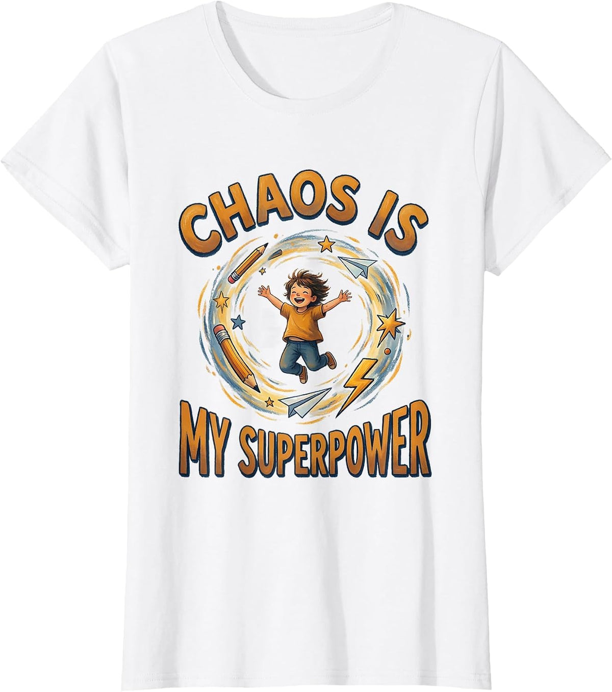 Chaos Is My Superpower ADHD Awareness Design T-Shirt - White