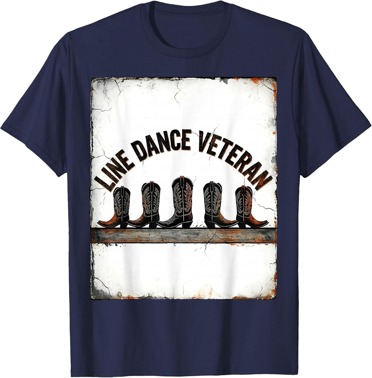 Men's Line Dance Veteran Distressed Humor Boot Lover Gift T-Shirt - Navy Blue