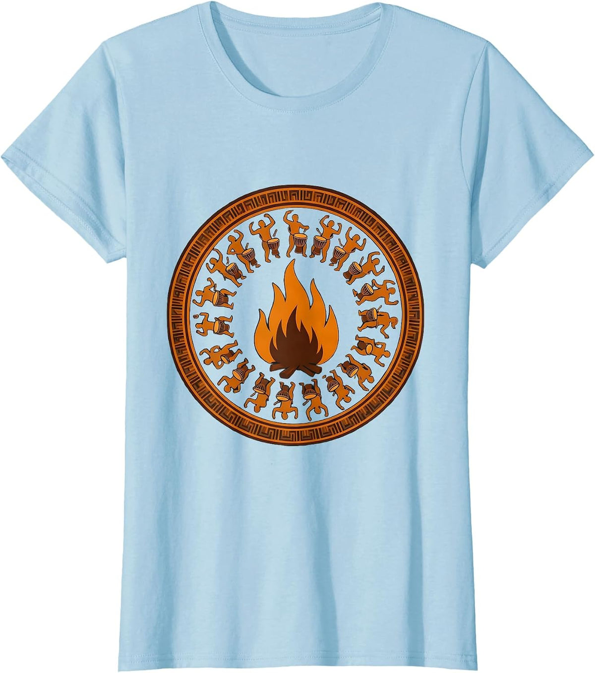 African Drum Circle Bonfire Silhouette Design T-Shirt - Baby Blue