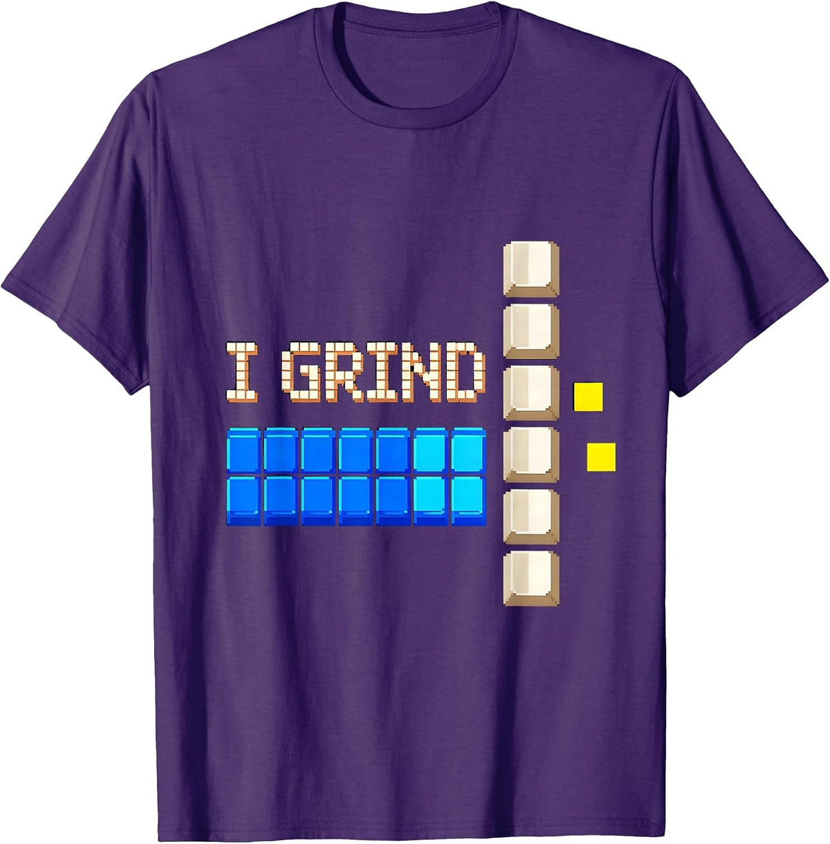 Men's I Grind Pixel Art Funny PC Gamer Nerd Humor T-Shirt - Purple