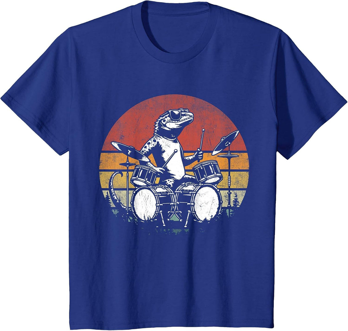 Funny Retro Lizard Drummer Rock Drummer Lizard Playing Drums T-Shirt - Royal Blue