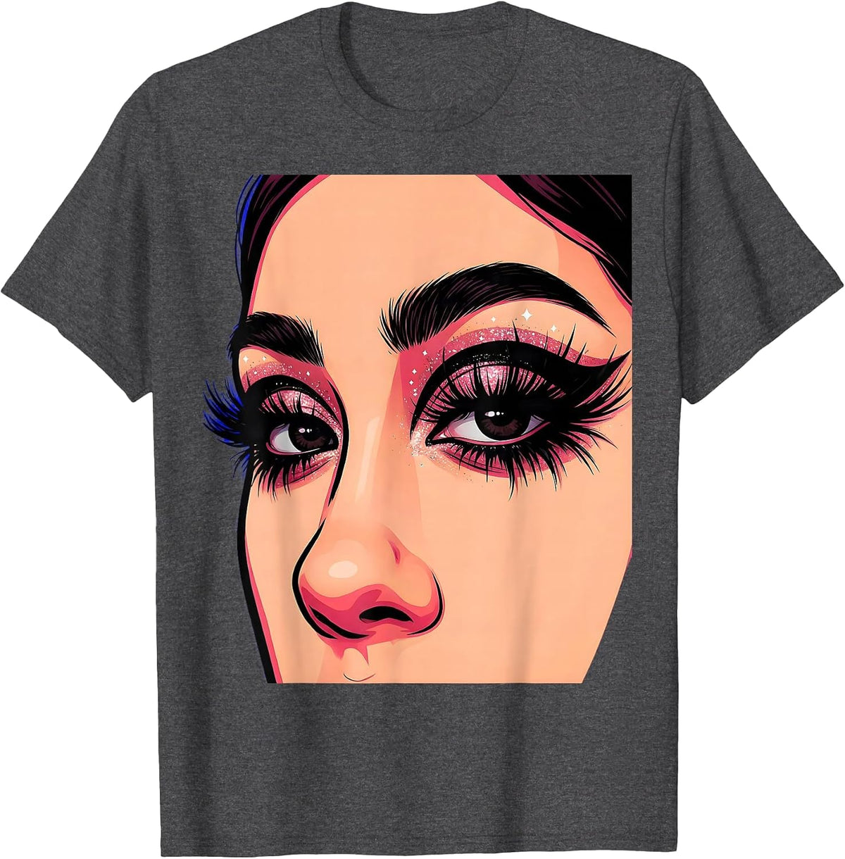 Raccoon Eyeliner Extreme Closeup 2000s Portrait T-Shirt - Dark Heather Grey