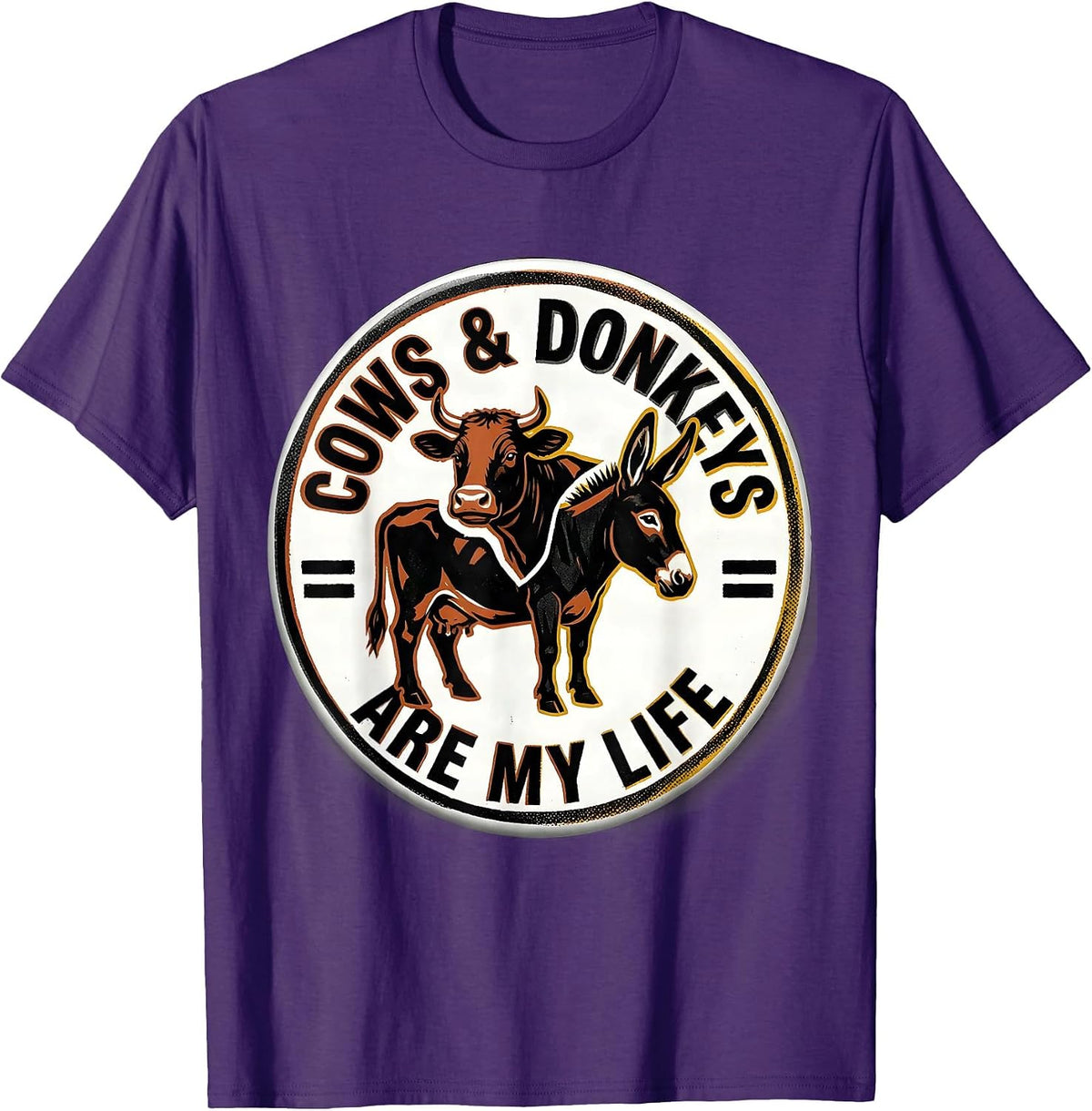 Cows & Donkeys Are My Life Funny Farm Animal Humor T-Shirt - Purple