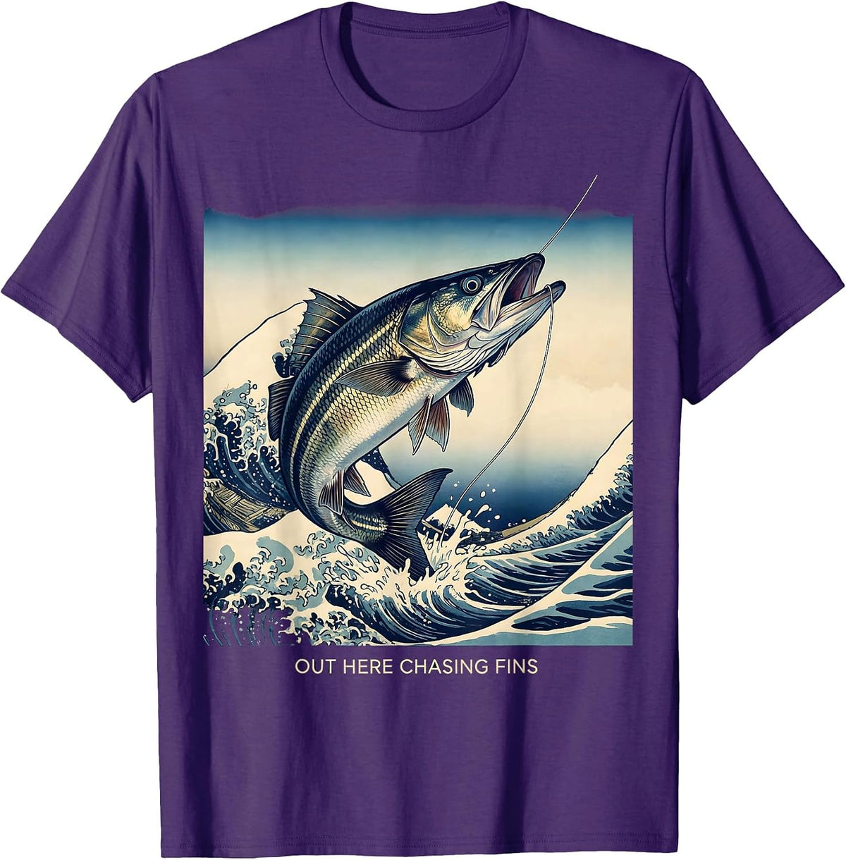 Men's Out Here Chasing Fins Fishing Graphic Design T-Shirt - Purple