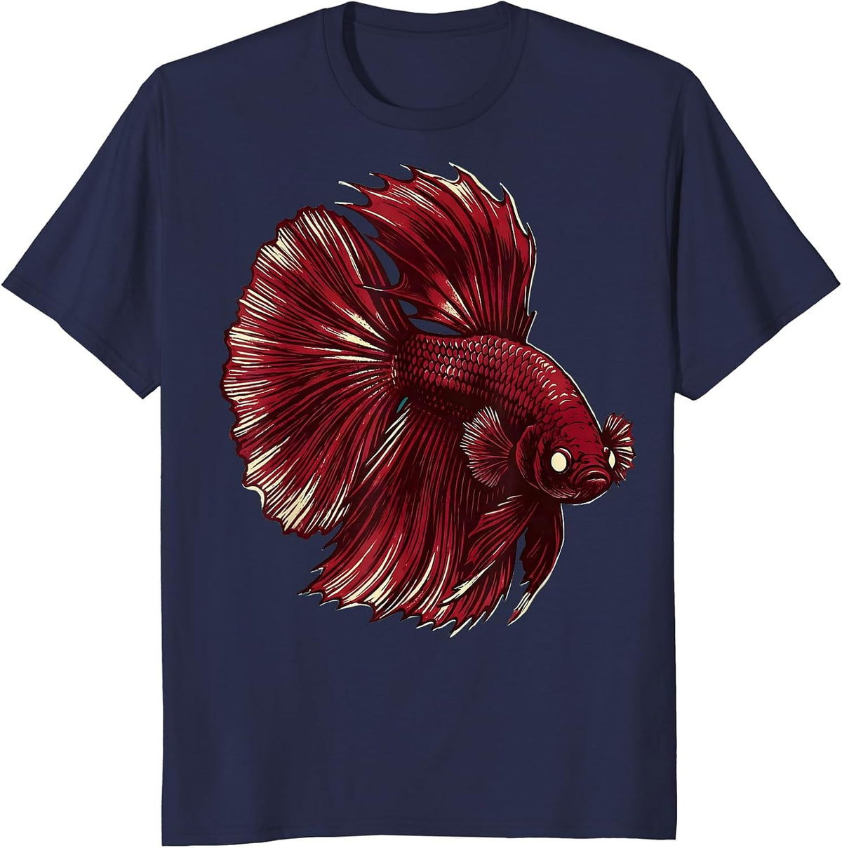 Colorful Betta Fish Flowing Fins Illustration T-Shirt - Navy Blue