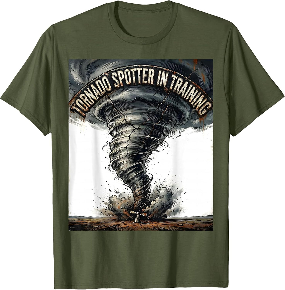 Men's Tornado Spotter In Training Distressed Storm Chaser T-Shirt - Olive Green