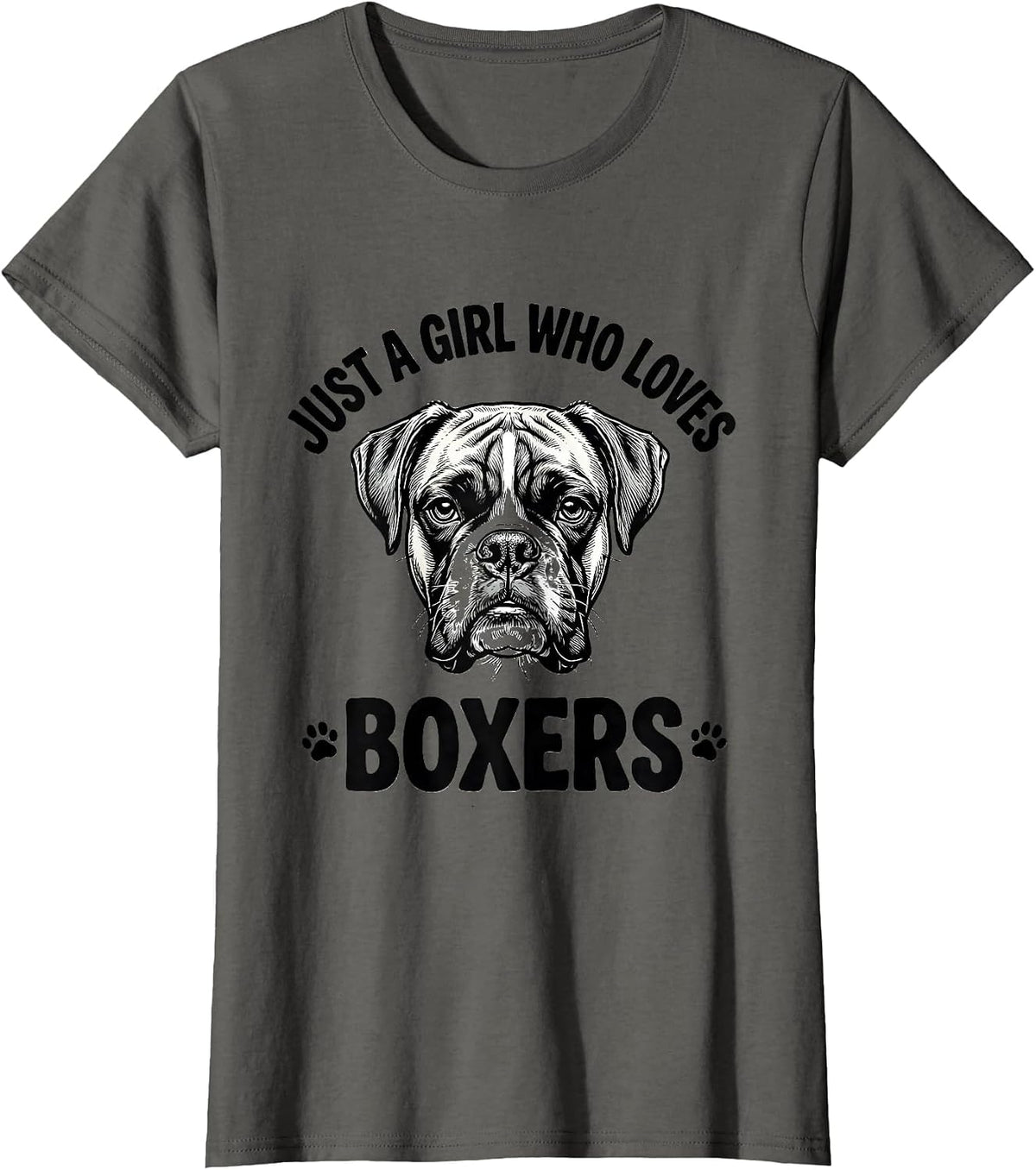 Women's Just A Girl Who Loves Boxers Funny Dog Lover Humor T-Shirt - Asphalt Grey