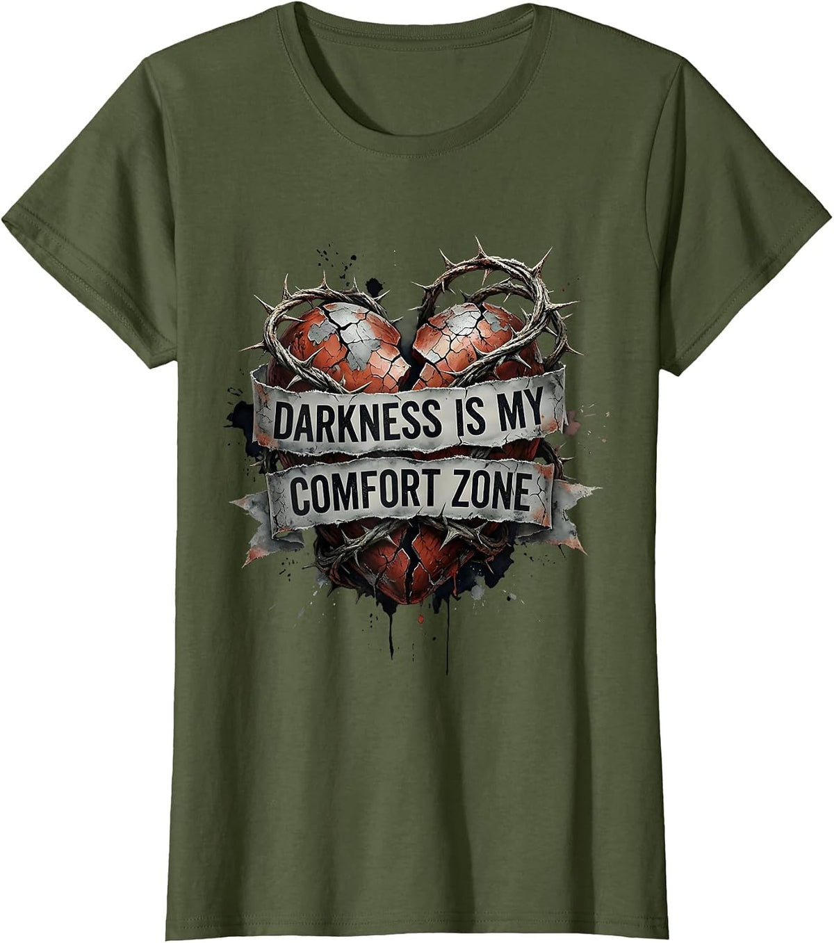 Women's Darkness Is My Comfort Zone Emo Design T-Shirt - Olive Green