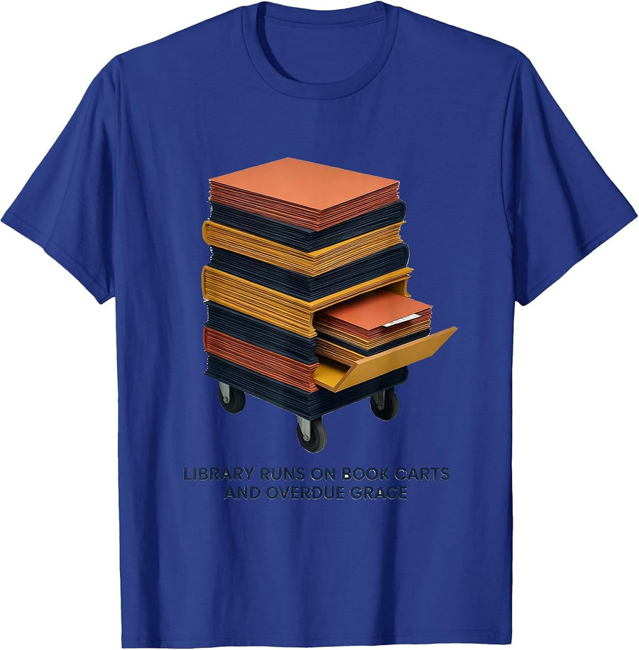 Library Runs On Book Carts And Overdue Grace Teacher T-Shirt - Royal Blue